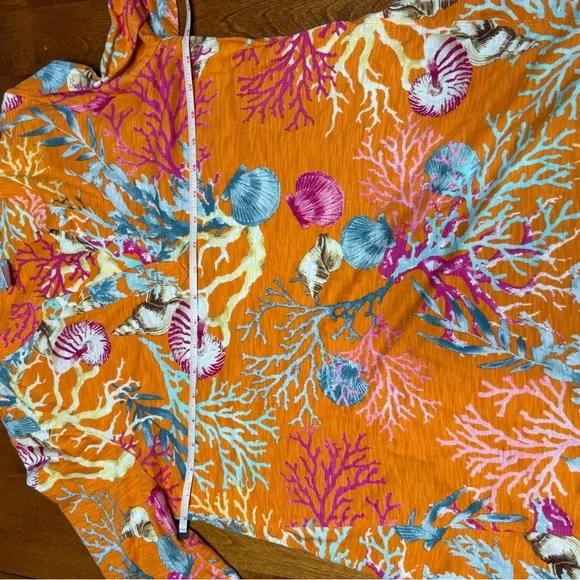 Chico's Women’s 3/4 Sleeve Coral Cotton Slub Vneck Sharkbite Hem 1 Medium - Picture 10 of 14